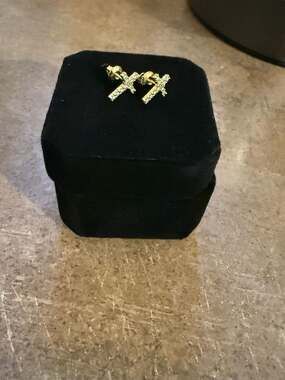 GRA Certified Moissanite 14K Gold Over Sterling Silver Cross Stud Earrings